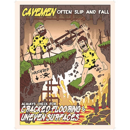 Mancomm Safety Poster, Caveman Lockout/Tagout, Paper, 27 in W, 21 in H 31P-618-02