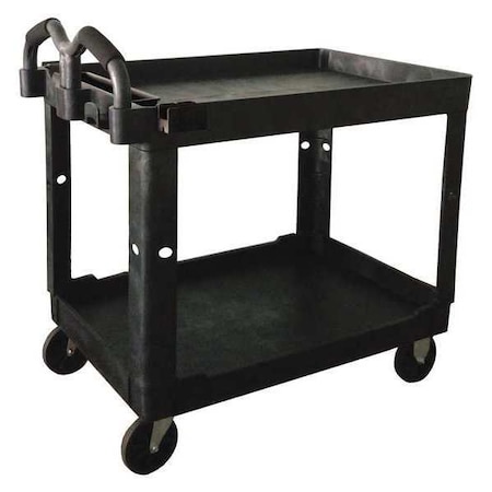 Zoro Select Utility Cart with Deep Lipped Plastic Shelves, Polypropylene, 500 lb Load Capacity, 2 Shelves 52TV60