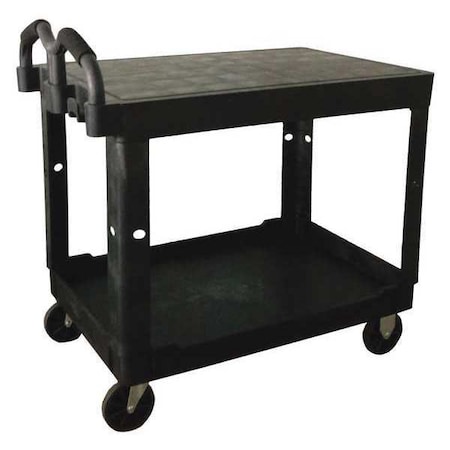 Zoro Select Utility Cart with Deep Lipped & Flush Plastic Shelves, Polypropylene, 500 lb Load Capacity 52TV61