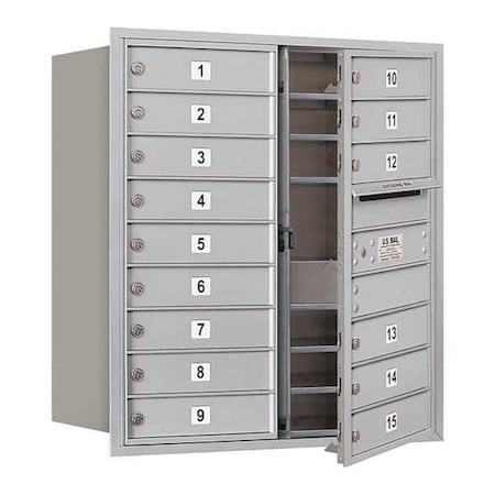Salsbury Industries Mailbox, Aluminum, Powder Coated, 15 Doors, Recessed, 4C 3709D-15AFU