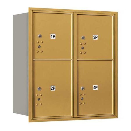 Salsbury Industries Mailbox, Gold, Powder Coated, 4 Doors, Recessed, 4C 3709D-4PGRU
