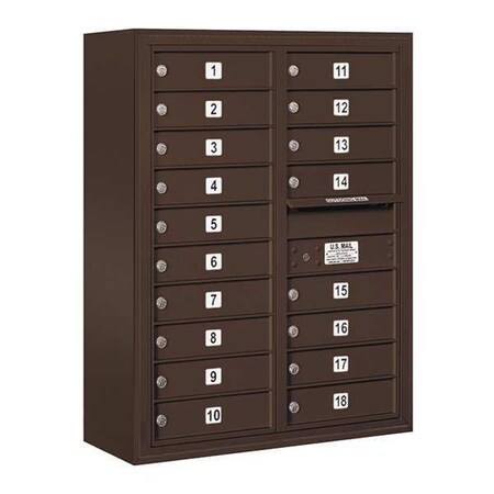 Salsbury Industries Mailbox, Bronze, Powder Coated, 18 Doors, Surface, 4C, Private 3810D-18ZFP