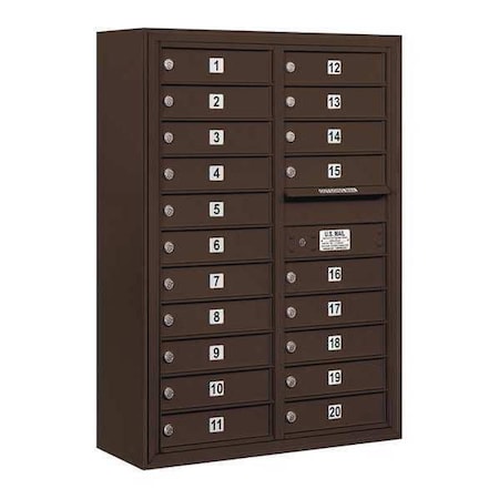 Salsbury Industries Mailbox, Bronze, Powder Coated, 20 Doors, Surface, 4C, Private 3811D-20ZFP