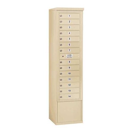 Salsbury Industries Mailbox, Sandstone, Powder Coated, 14 Doors, Free Standing, 4C, Private 3915S-14SFP