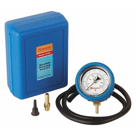 Robinair Pressure Gauge, 0 to 35 psi, 2 in Dial, 1/2 in Hose Barb, Bottom Location, Plastic Case Material 42160