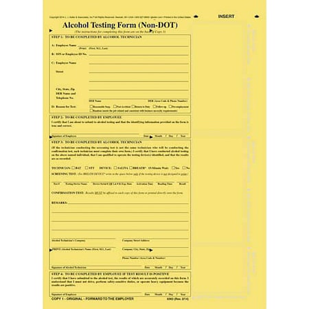 Jj Keller Alcohol Testing Form, Yellow, PK10 6363