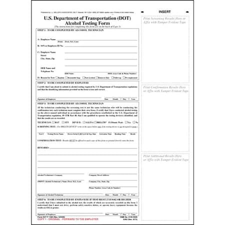 Jj Keller US DOT Alcohol Testing Form, White, PK10 6362