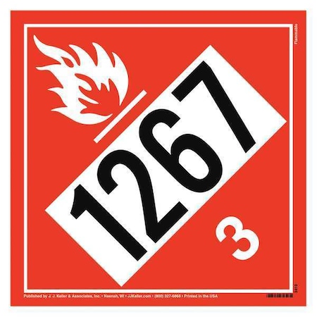 Jj Keller DOT Container Placard, Flammable Liquid UN 1267, Polystyrene, 10-3/4" W x 1/32" H 3410