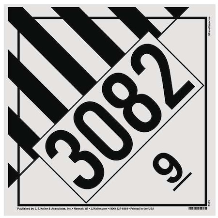 Jj Keller DOT Container Placard, Miscellaneous UN 3082, Vinyl, 10-3/4" W x 1/32" H 3523