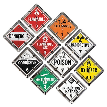 Jj Keller DOT Container Placard, Various DOT Classes, Aluminum, 14" W x 1/2" H 3658