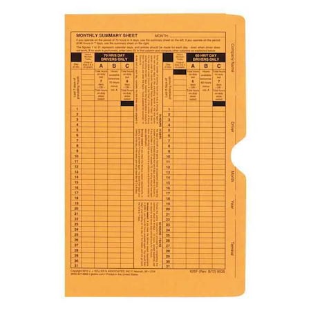 Jj Keller Monthly Log Summary Envelope, Carbonless 8535