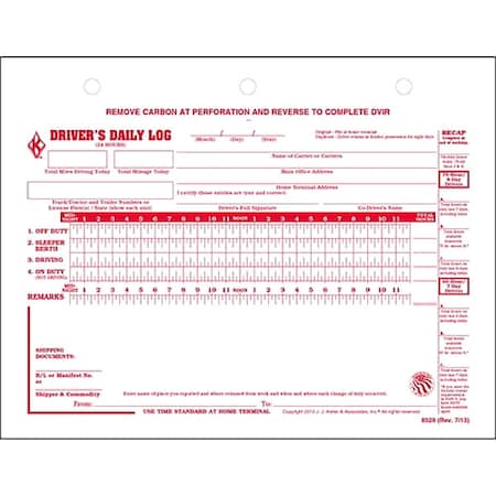 Jj Keller Drivers Daily Logbook, With Carbon, PK100 8543