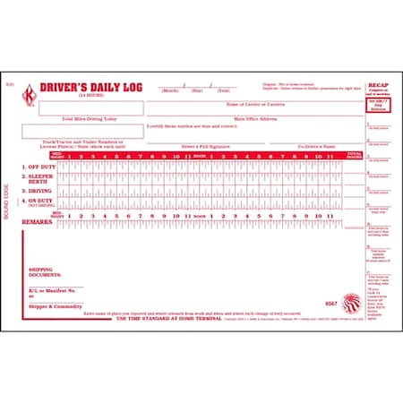 Jj Keller Detailed Drivers Logbook, With Carbon 8567