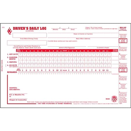 Jj Keller Detailed Drivers Logbook, With Carbon 8548