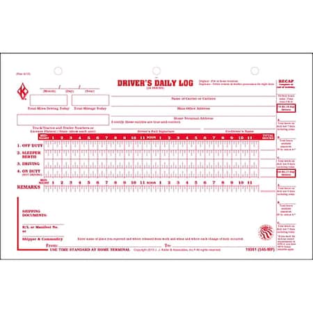 Jj Keller Drivers Logbook 7/8 Day, Carbonless, PK31 19361