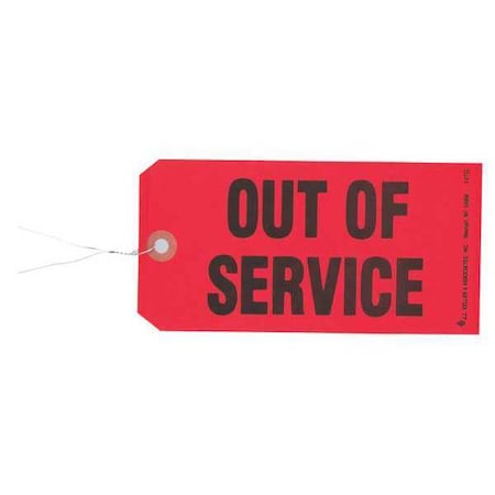 Jj Keller Tag, Out Of Service, Cardstock, 3 1/8 in H x 6 1/4 in W, Red, Rectangle, 50 PK 676
