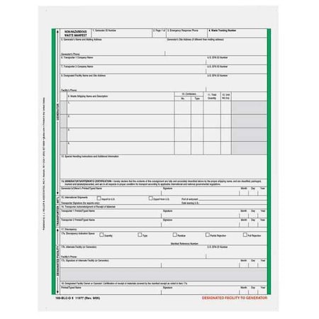 Jj Keller Non Hazardous Waste Manifest, PK500 11977
