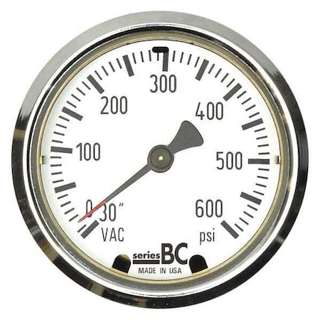 THUEMLING Compound Gauge, -30 to 0 to 600 psi, 1/4 in MNPT, Stainless Steel, Black BC-LFP-63-F