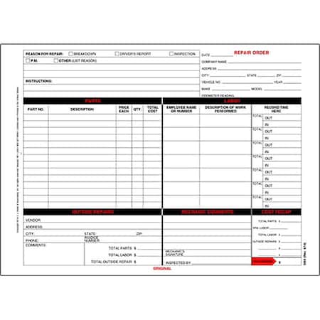 Jj Keller Garage Repair Order Form, PK10 3666