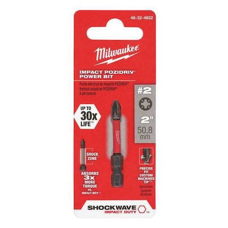 Milwaukee Tool Shockwave 2" Impact Pozidriv No. 2 Power Bit 48-32-4832