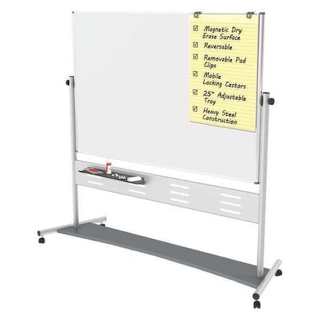 Mastervision Dry Erase Board, Steel, 80 in, 76 in, Aluminum Frame, White, Matte QR5507