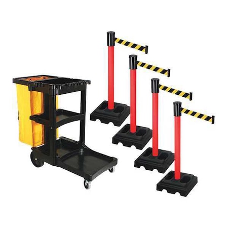 Retracta-Belt Barrier Systems, Black/Yellow, 15 ft Length, 40 in Post Height PSBK322PRD-BYD