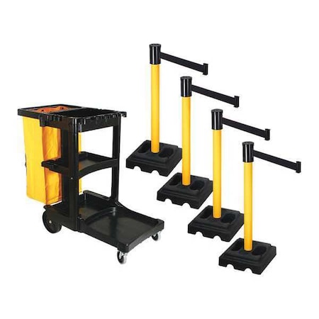 Retracta-Belt Barrier Systems, Black, 15 ft Length, 40 in Post Height PSBK322PYW-BK