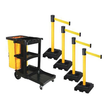 Retracta-Belt Barrier Systems, 15 ft Length, 40 in Post Height, No Legend PSBK322PYW-YW