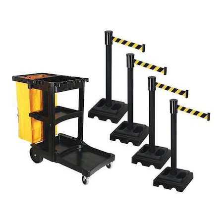 Retracta-Belt Barrier Systems, Black/Yellow, 15 ft Length, 40 in Post Height PSBK322PSB-BYD