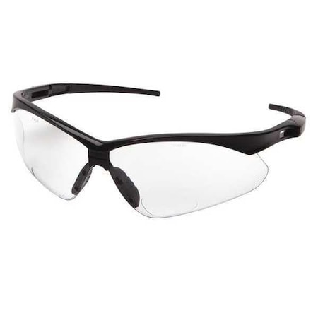 Condor Agitator Reader Safety Glasses, Black Wraparound Frame, 2.0 Diopter, Clear Lens, Universal 52YP38
