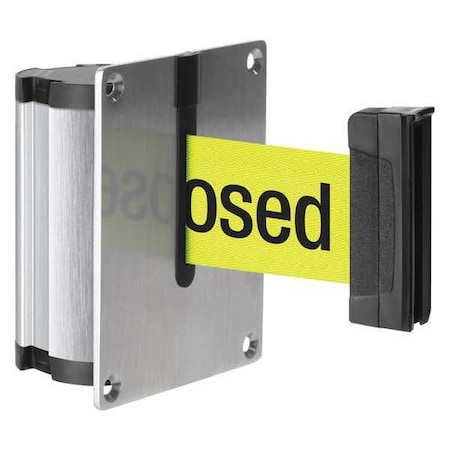 Lavi Industries Concealed Retractable Belt Barrier, Silver, 10 ft Length, Please Do Not Enter - Temporarily Closed 50-3012FY/S7