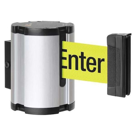 Lavi Industries Retractable Belt Barrier, Silver, 15 ft Length, Caution Do Not Enter, Satin Aluminum 50-41300SA/FY/S6