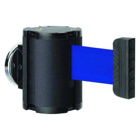 Retractable Belt Barrier, Black, 15 ft Length, No Legend, Textured