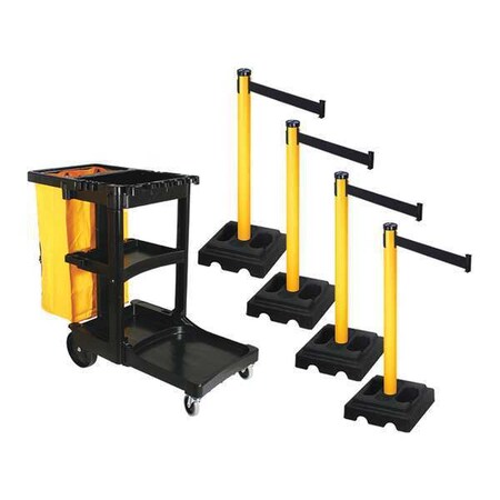 Retracta-Belt Barrier Systems, Black, 10 ft Length, 40 in Post Height PSBK302PYW-BK