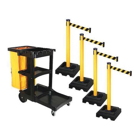 Retracta-Belt Barrier Systems, Black/Yellow, 10 ft Length, 40 in Post Height PSBK302PYW-BYD
