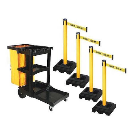 Retracta-Belt Barrier Systems, 10 ft Length, 40 in Post Height, Danger Keep Out PSBK302PYW-DKO
