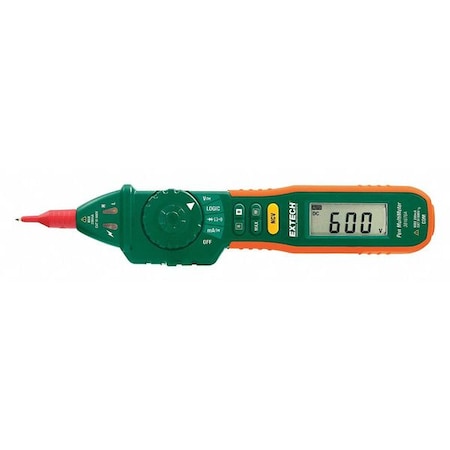 Extech Digital Multimeter, 600 V Max DC, 0 V Max AC, Average, 2,000 Instrument Counts, LCD 381676A