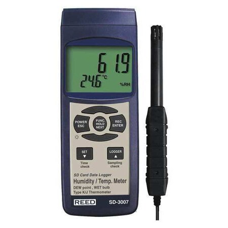 Reed Instruments SD Series Thermo-Hygrometer Datalogger, 32 to 112°F (0 to 50°C), 5-95%RH, Wetbulb/Dewpoint Temperatures SD-3007