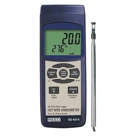 Reed Instruments SD Series Hot Wire Thermo-Anemometer, Datalogger, w/ Temperature SD-4214