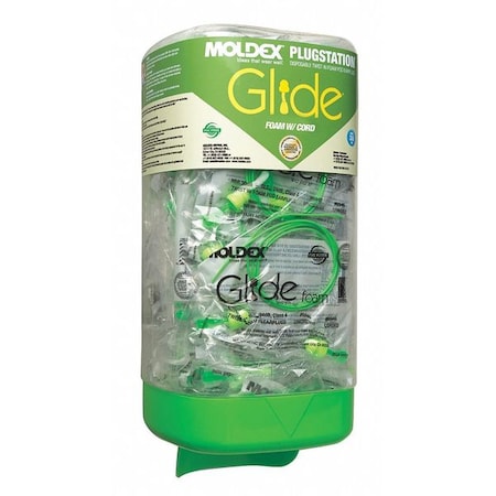 MOLDEX Glide Ear Plugs Dispenser with Refill, Corded, Pod Shape, NRR 30 dB, Hi-Vis Green, M, 150 Pairs 6883