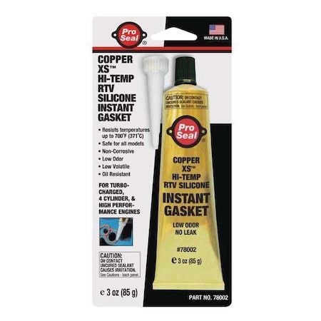 Pro Seal Gasket Maker RTV Silicone Sealant, 3 oz, Copper, Temp Range -80 to 700 Degrees F 78002