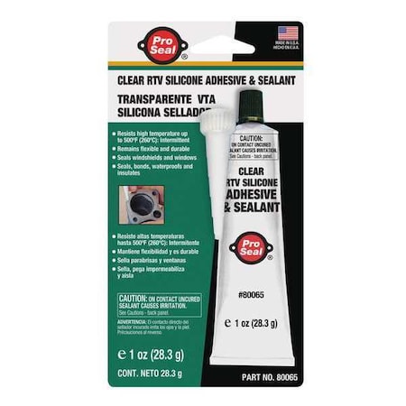 Pro Seal Sealant Gasket Sealant, 1 oz, Clear, Temp Range -75 to 500 Degrees F 80065