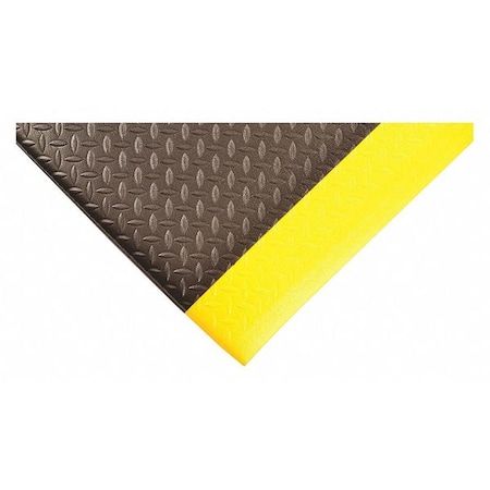 ZORO SELECT Antifatigue Runner, Black/Yellow, 12 ft. L x 3 ft. W, Vinyl, Diamond Plate Surface Pattern 39R801