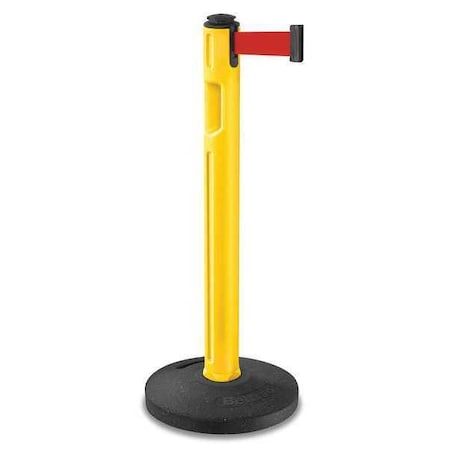 Lavi Industries Barrier Post with Belt, Yellow, 12 ft Length, 38 1/4 in Post Height, No Legend, Textured 80-5000R/YL/RD