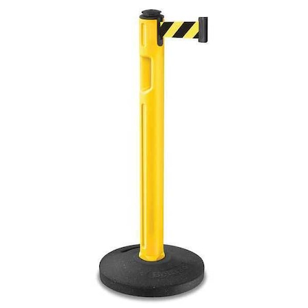Lavi Industries Barrier Post with Belt, Yellow, 12 ft Length, 38 1/4 in Post Height, No Legend, Textured 80-5000R/YL/SF