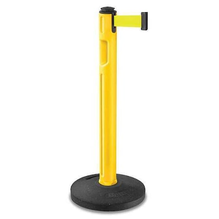 Lavi Industries Barrier Post with Belt, Yellow, 12 ft Length, 38 1/4 in Post Height, No Legend, Textured 80-5000R/YL/FY