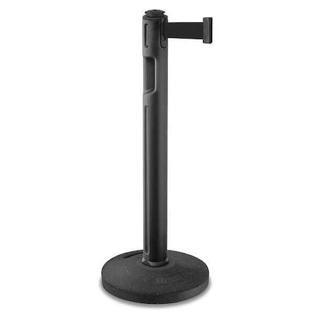 Lavi Industries Barrier Post with Belt, Black, 12 ft Length, 38 1/4 in Post Height, No Legend, Textured 80-5000R/BK/BK