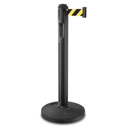 Lavi Industries Barrier Post with Belt, Black, 12 ft Length, 38 1/4 in Post Height, No Legend, Textured 80-5000R/BK/SF