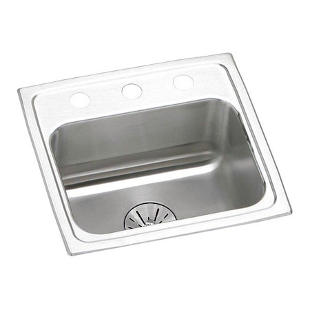Elkay Lustertone SS, 1 Bowl T-Mnt Sink, Drain, Drop-In Mount, 3 Hole, 14" x 10", Lustrous Satin LRAD171665PD3
