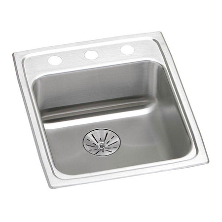 Elkay Lustertone SS, 1 Bowl T-Mnt Sink, Drain, Drop-In Mount, 3 Hole, 14" x 10", Lustrous Satin LRAD172065PD3